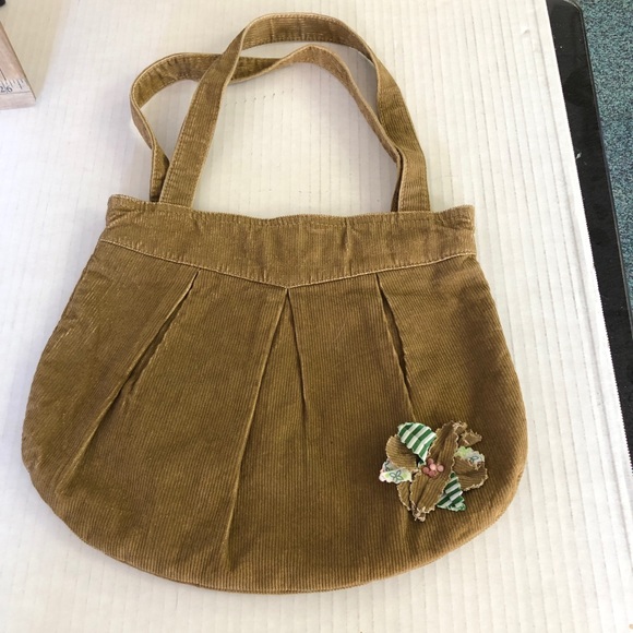 LiLu Very Cute Fun Tan Corduroy Floral Purse Bag - Picture 5 of 11